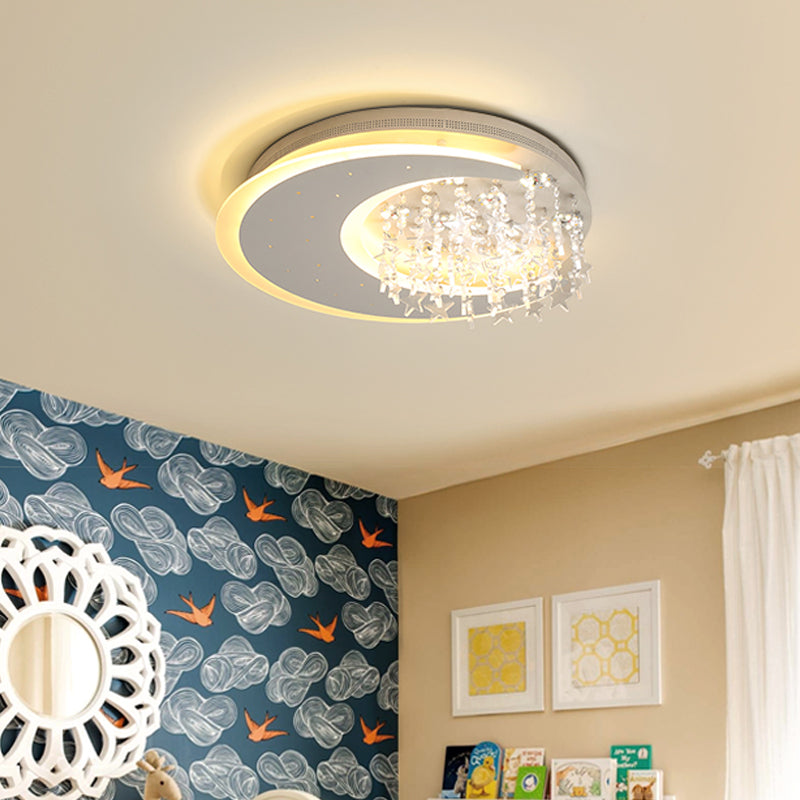 16"/23.5" W Round Metal Flush Ceiling Light Modern White LED Ceiling Mounted Fixture with Crystal Accent