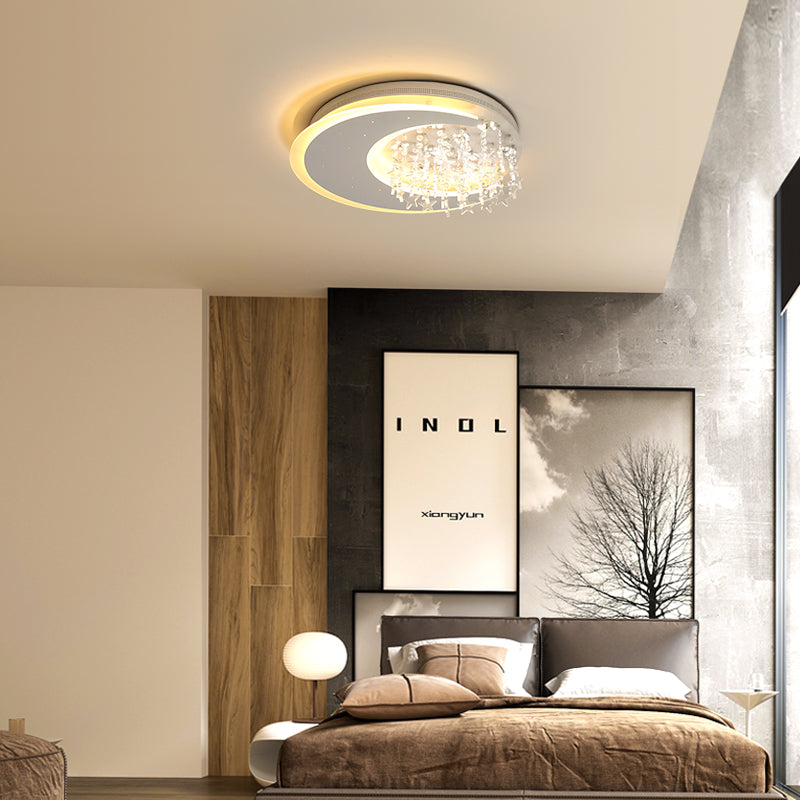 16 "/23.5" W Ronde Metalen Flush Plafond Licht Modern Wit LED Plafond Gemonteerd Armatuur met Crystal Accent