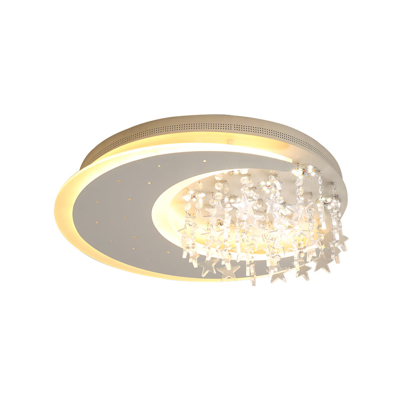 16 "/23.5" W Ronde Metalen Flush Plafond Licht Modern Wit LED Plafond Gemonteerd Armatuur met Crystal Accent