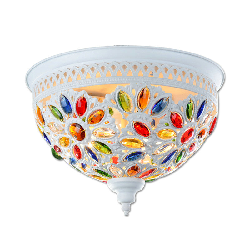 Modernistische Bowl Flush Mount Verlichting Metalen 2-lichten dicht bij Plafondlamp met Crystal Gem in Wit/Blauw