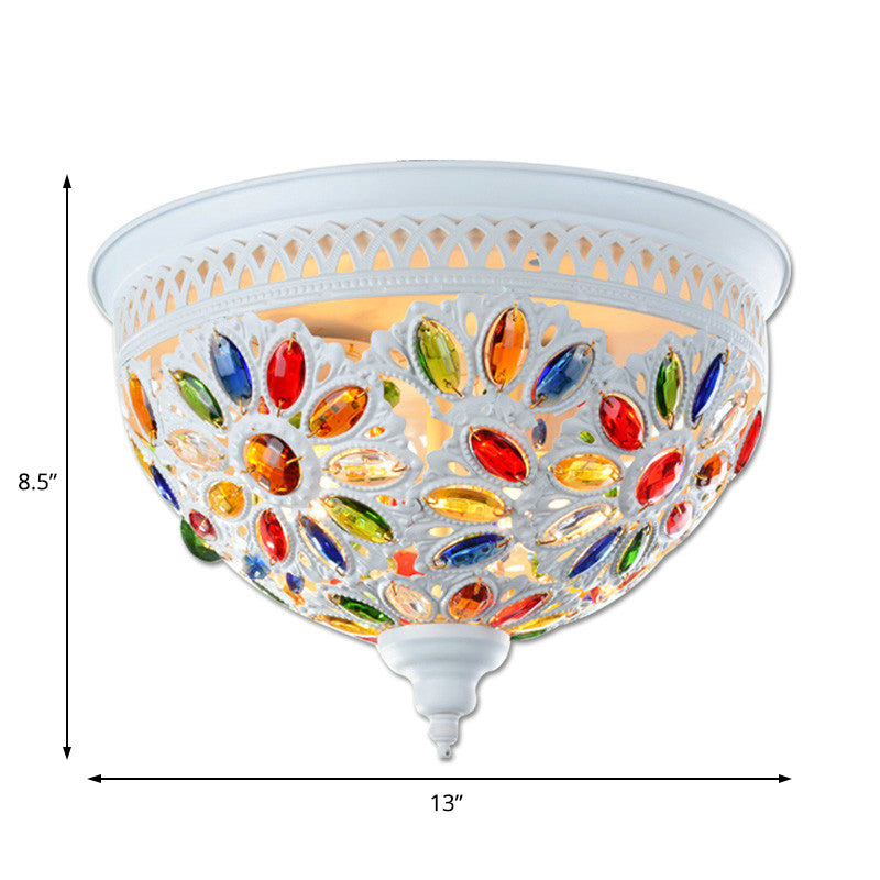 Modernistische Bowl Flush Mount Verlichting Metalen 2-lichten dicht bij Plafondlamp met Crystal Gem in Wit/Blauw