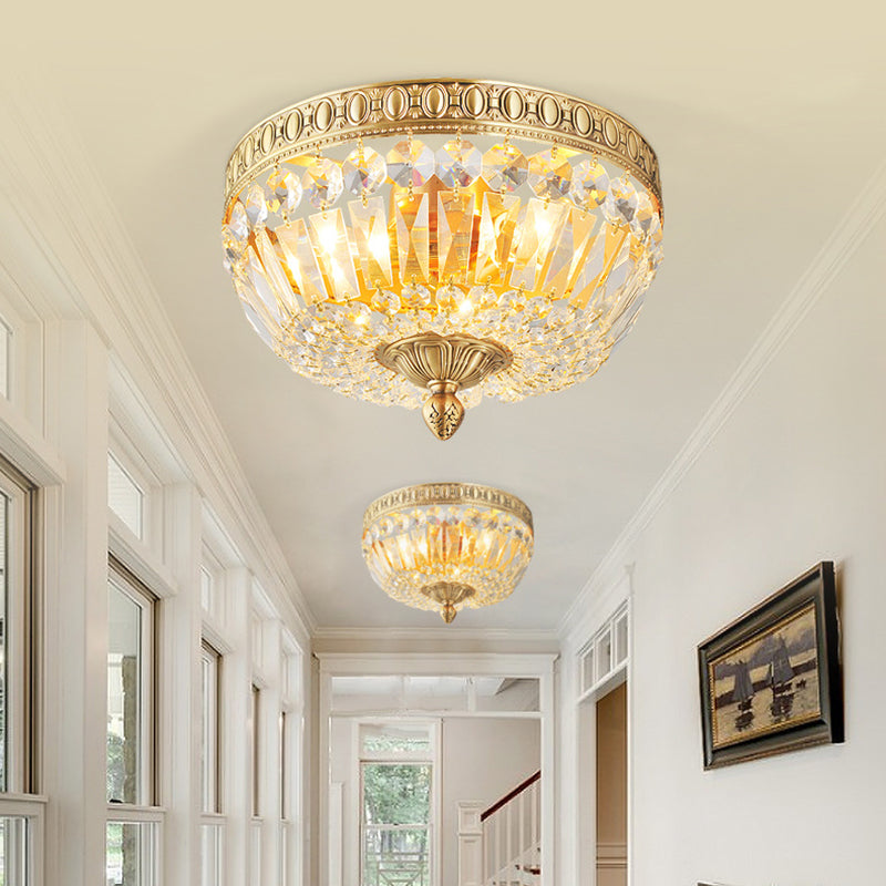 3 Lampen Metalen Plafond Gemonteerd Licht Vintage Gouden Bowl Schaduw Flush Plafond Licht met Clear Crystal Deco