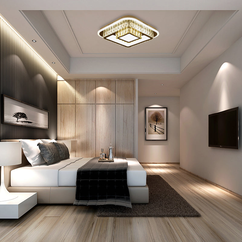 Modernism Square/Flower Flush Ceiling Light Clear Crystal LED Close to Ceiling Light in White for Bedroom