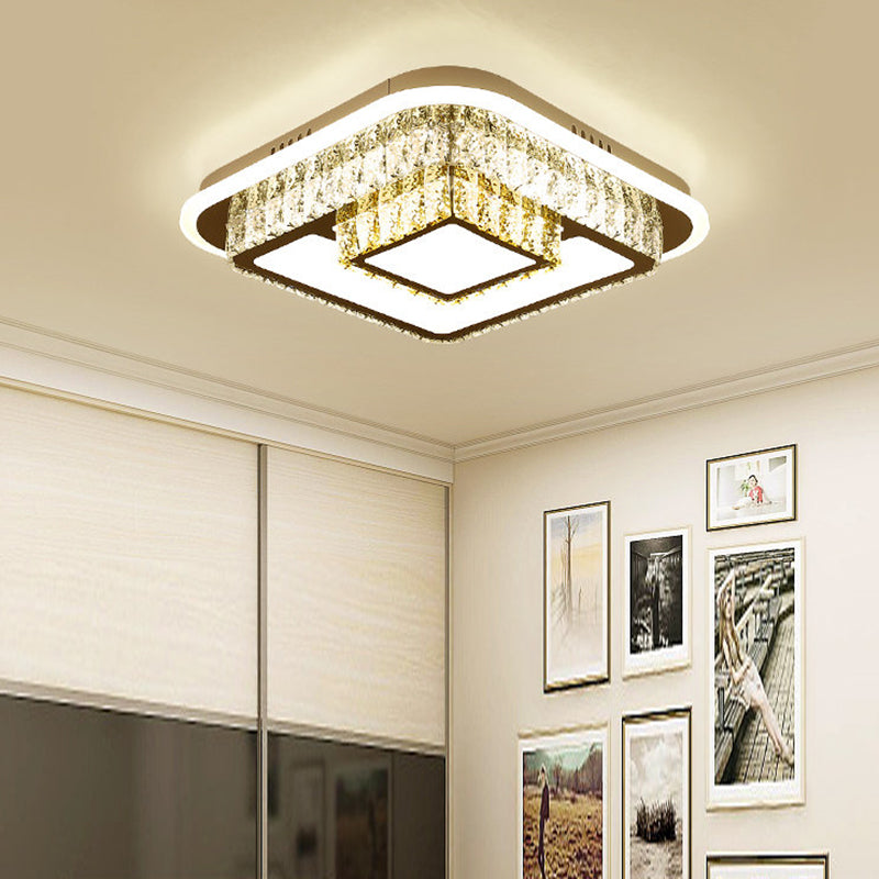 Modernism Square/Flower Flush Ceiling Light Clear Crystal LED Close to Ceiling Light in White for Bedroom