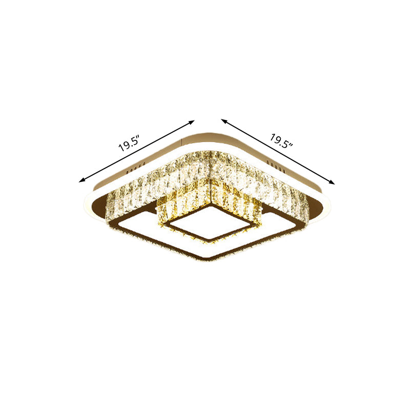 Modernism Square/Flower Flush Ceiling Light Clear Crystal LED Close to Ceiling Light in White for Bedroom