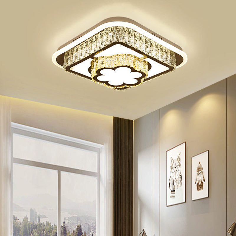 Modernism Square/Flower Flush Ceiling Light Clear Crystal LED Close to Ceiling Light in White for Bedroom