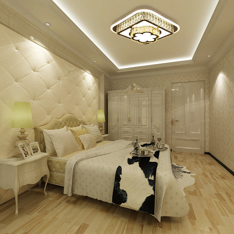 Modernism Square/Flower Flush Ceiling Light Clear Crystal LED Close to Ceiling Light in White for Bedroom