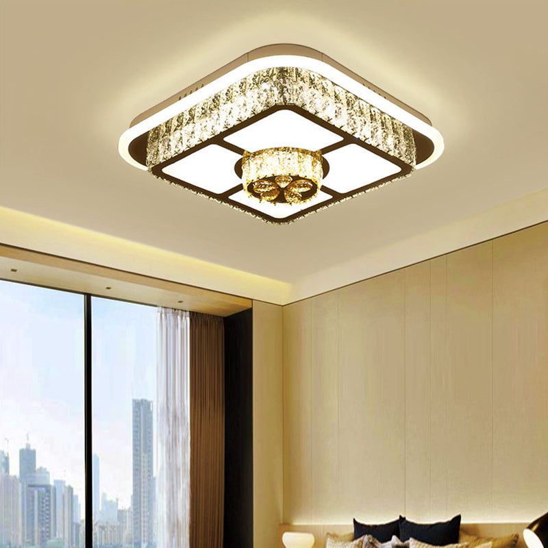 Modernism Square/Flower Flush Ceiling Light Clear Crystal LED Close to Ceiling Light in White for Bedroom