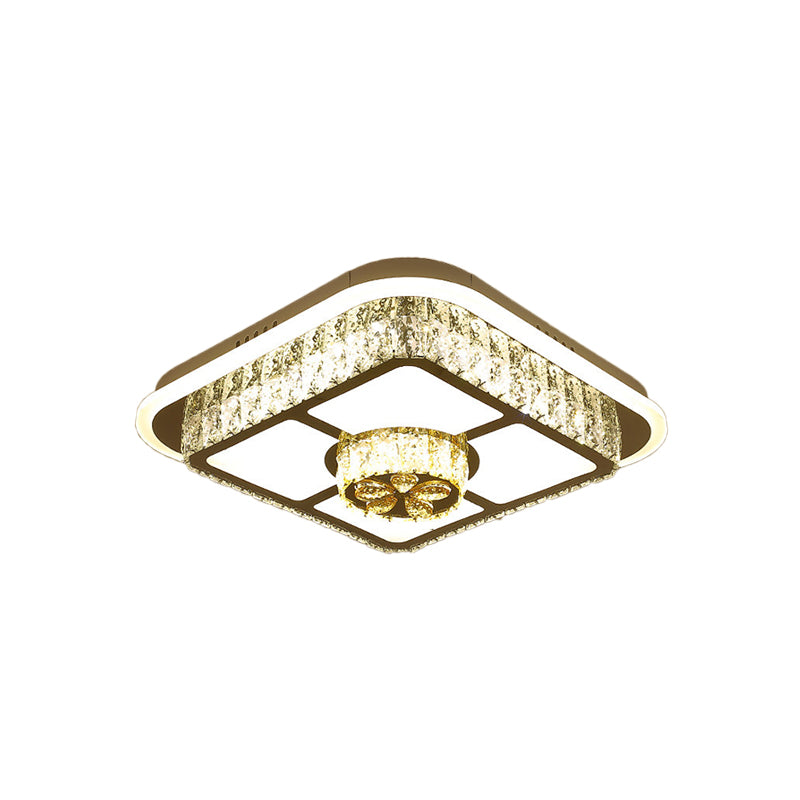 Modernism Square/Flower Flush Ceiling Light Clear Crystal LED Close to Ceiling Light in White for Bedroom