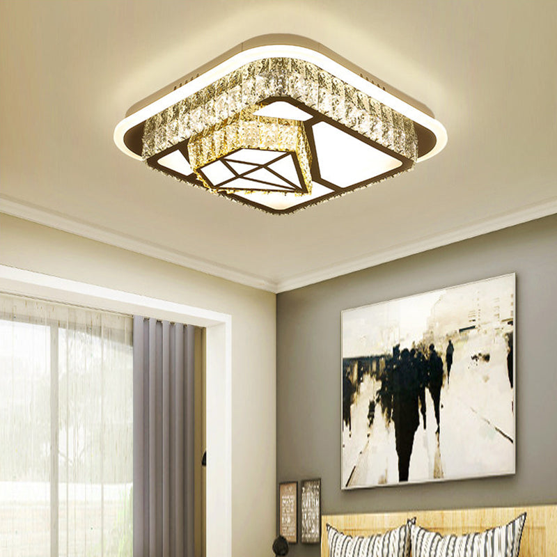 Modernism Square/Flower Flush Ceiling Light Clear Crystal LED Close to Ceiling Light in White for Bedroom