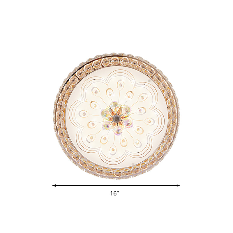 16"/19.5" Wide Round Ceiling Flush Light Metal and Crystal LED Flush Mount Lamp with Peacock Tail/Flower Pattern in Gold