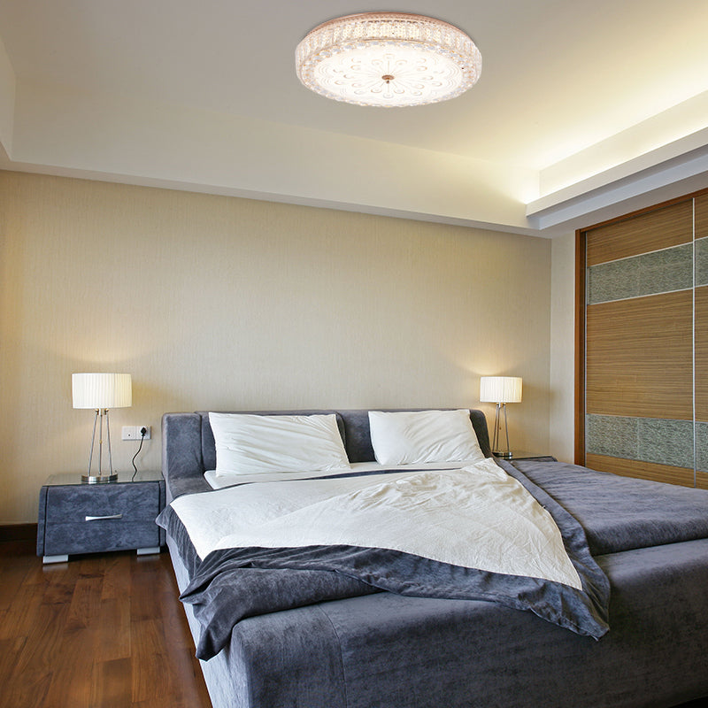 16"/19.5" Brede Ronde Plafond Flush Licht Metaal en Crystal LED Flush Mount Lamp met Pauw staart/Bloem Patroon in Goud