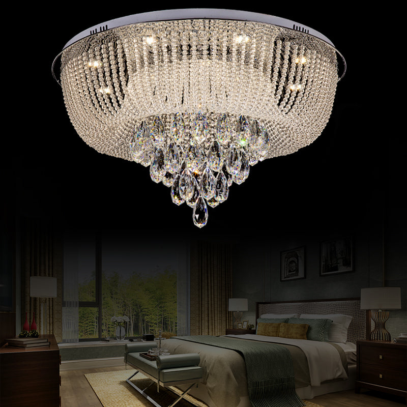 Klare Kristallperlen Flush Mount Licht mit rundem Schatten Moderne LED Flush Lampe in Clear für Schlafzimmer