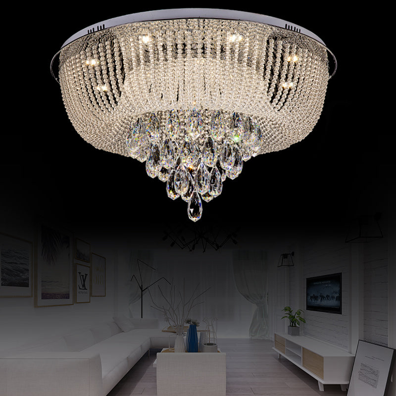 Clear Crystal Beaded Flush Mount Light with Round Shade Modern LED Flush Lamp in Clear for Bedroom