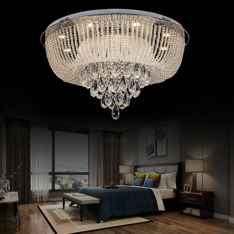 Clear Crystal Beaded Flush Mount Light with Round Shade Modern LED Flush Lamp in Clear for Bedroom