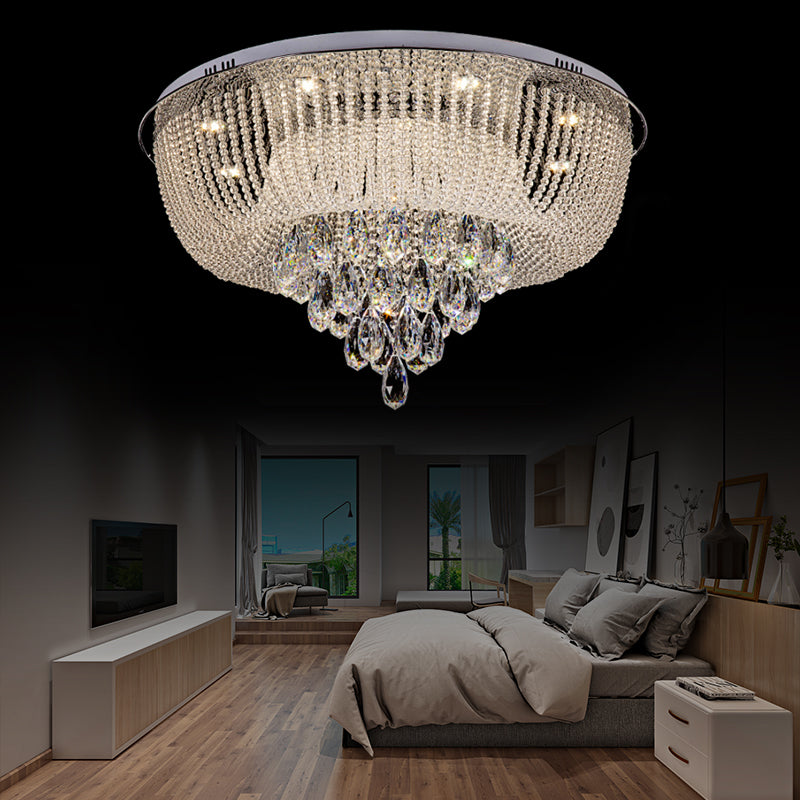 Clear Crystal Beaded Flush Mount Light with Round Shade Modern LED Flush Lamp in Clear for Bedroom