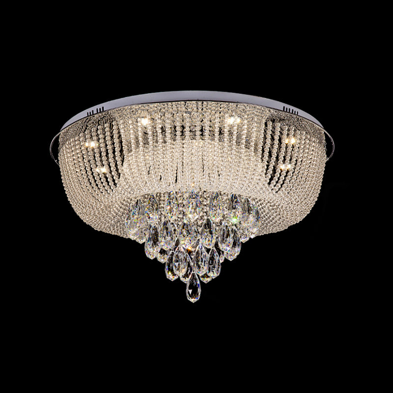 Clear Crystal Beaded Flush Mount Light with Round Shade Modern LED Flush Lamp in Clear for Bedroom