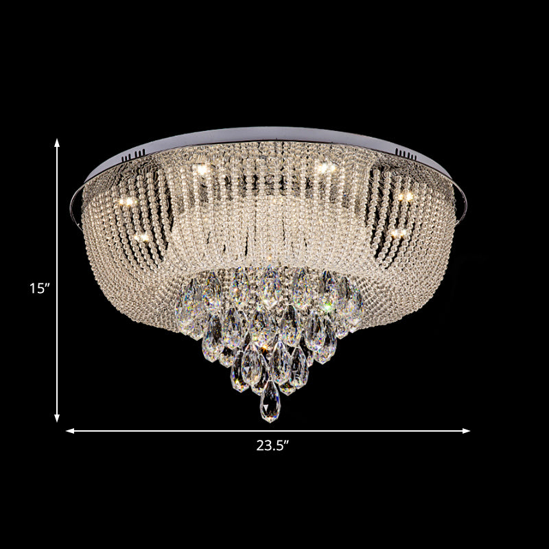 Clear Crystal Beaded Flush Mount Light with Round Shade Modern LED Flush Lamp in Clear for Bedroom