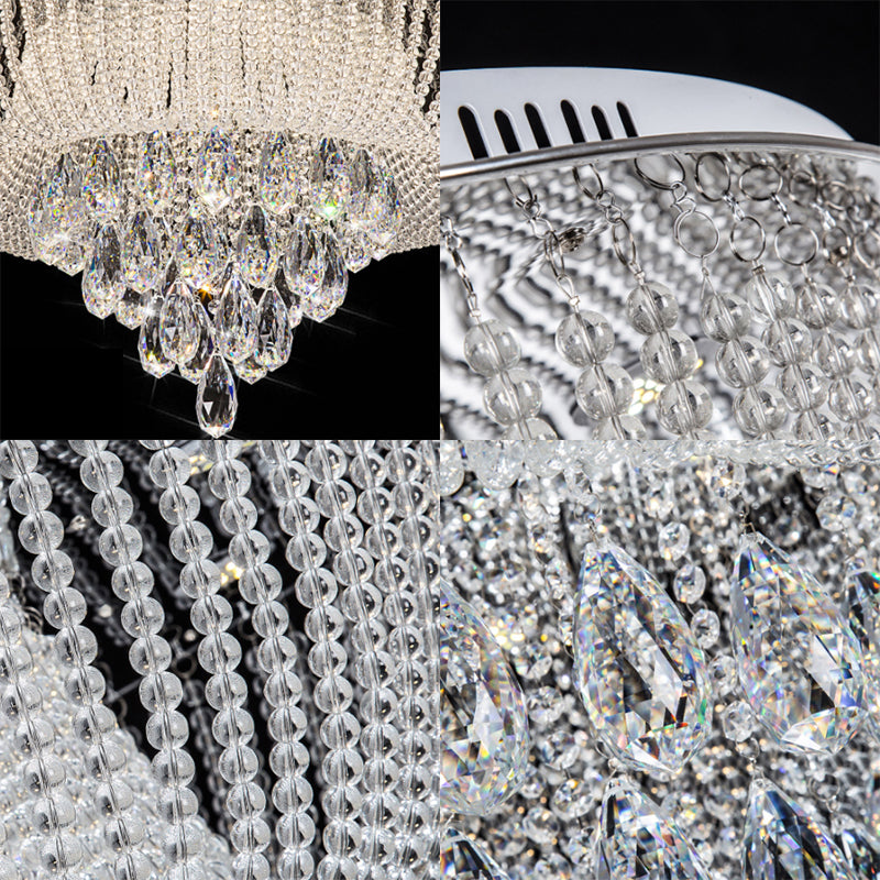 Clear Crystal Beaded Flush Mount Light with Round Shade Modern LED Flush Lamp in Clear for Bedroom