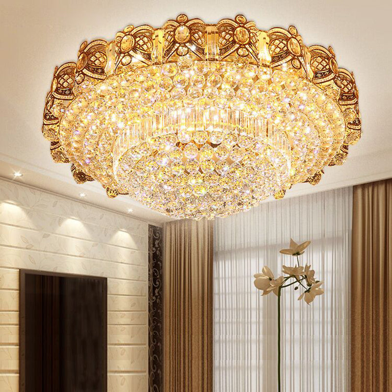 Contemporary Crystal Ceiling Light Fixture Integrated Led Round Flush Mount Light in Gold, 16"/23.5" Wide