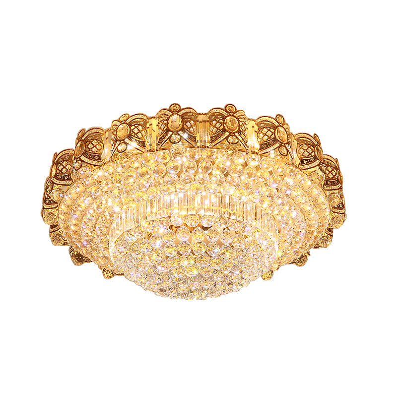 Contemporary Crystal Ceiling Light Fixture Integrated Led Round Flush Mount Light in Gold, 16"/23.5" Wide