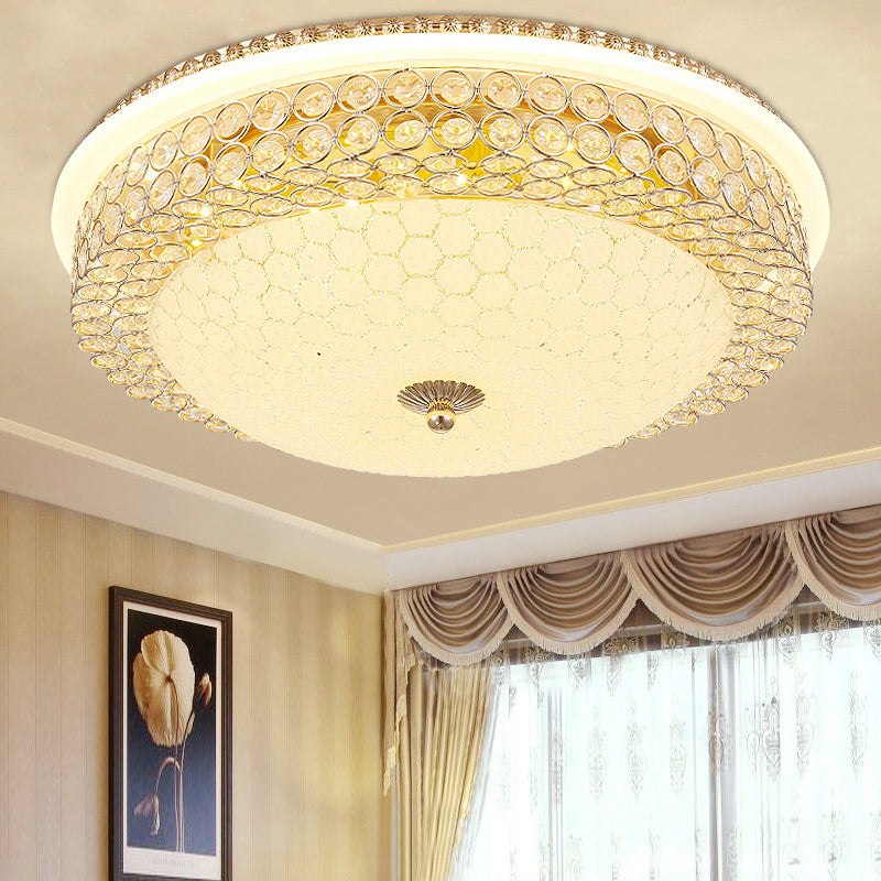 Clear Crystal Round Ceiling Light Modern LED Flush Mount Lamp with Frosted Glass Diffuser in Gold, 16"/19.5" W