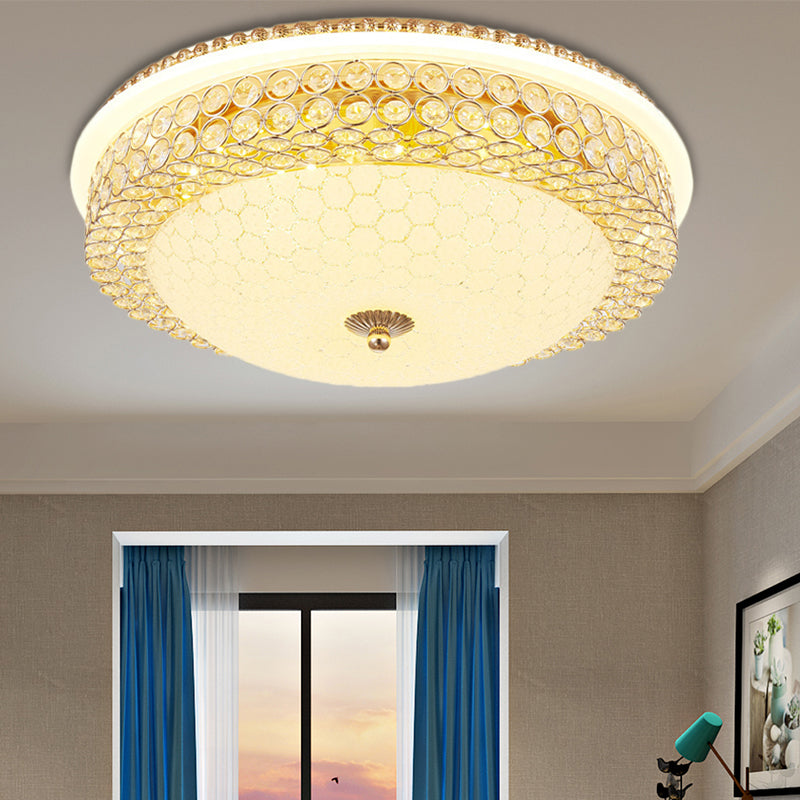 Clear Crystal Round Ceiling Light Modern LED Flush Mount Lamp with Frosted Glass Diffuser in Gold, 16"/19.5" W