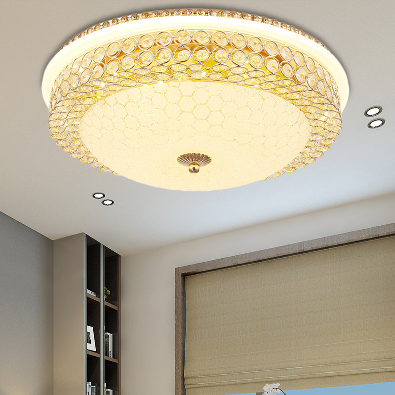 Clear Crystal Round Ceiling Light Modern LED Flush Mount Lamp with Frosted Glass Diffuser in Gold, 16"/19.5" W