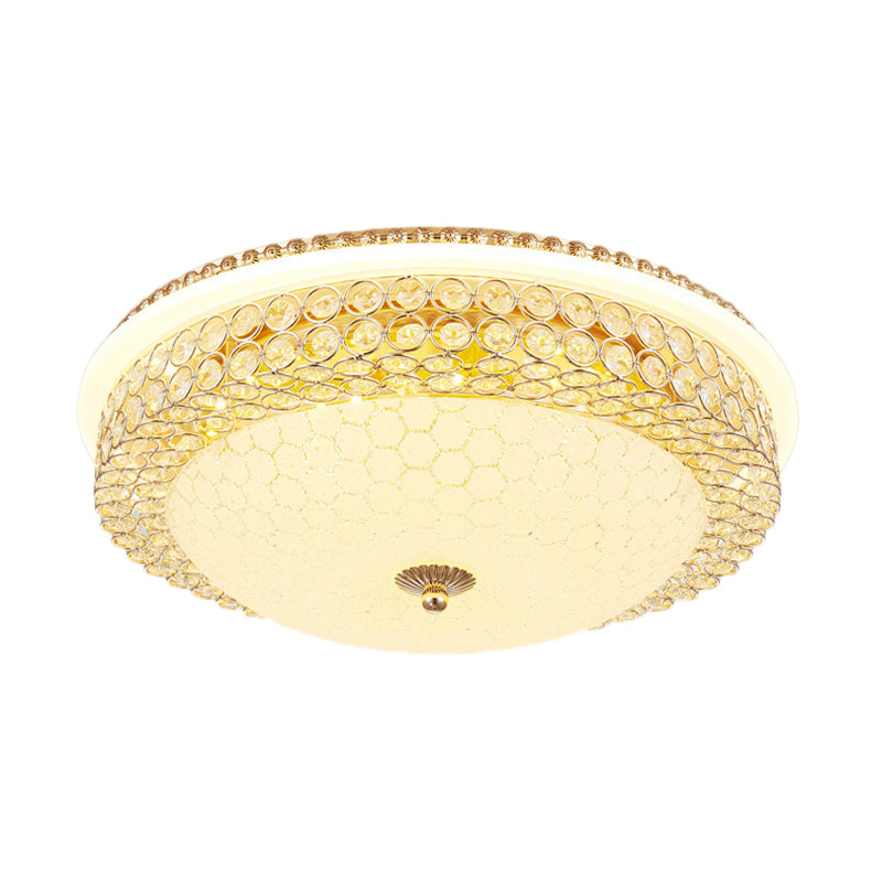 Clear Crystal Round Ceiling Light Modern LED Flush Mount Lamp with Frosted Glass Diffuser in Gold, 16"/19.5" W