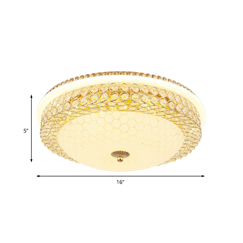 Runde Deckenleuchte aus klarem Kristall, moderne LED-Einbauleuchte mit Milchglasdiffusor in Gold, 16"/19,5" B