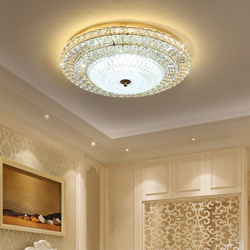 Clear Crystal Circle Flush Ceiling Light Contemporary LED Flush Light with Glass Diffuser in White