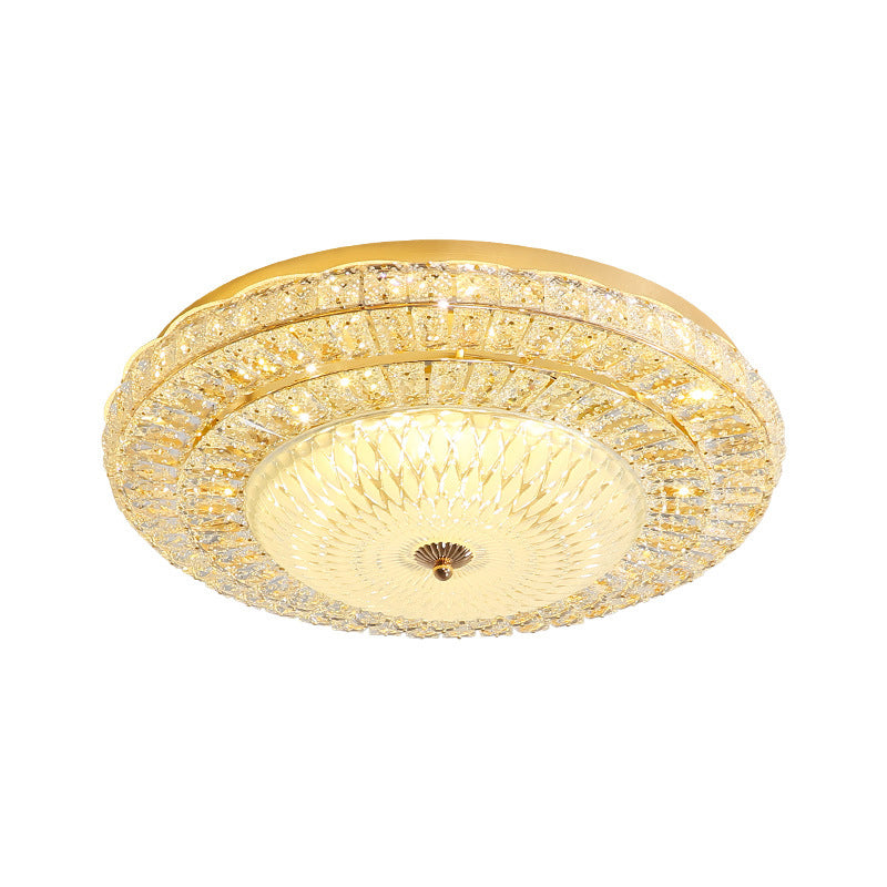 Plafonnier LED contemporain en forme de cercle en cristal transparent avec diffuseur en verre blanc