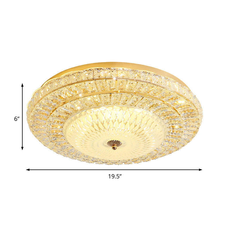 Plafonnier LED contemporain en forme de cercle en cristal transparent avec diffuseur en verre blanc