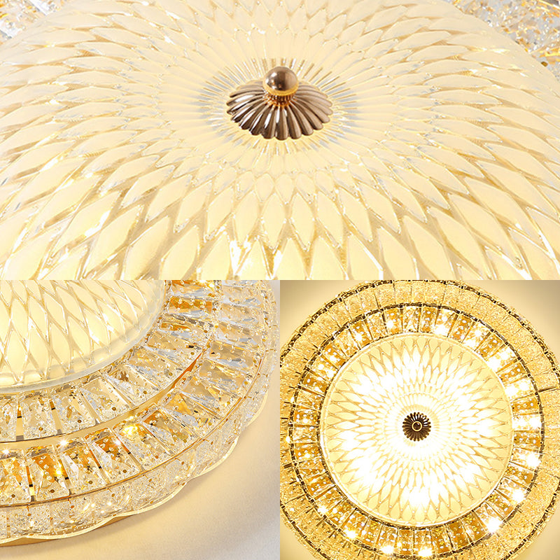 Clear Crystal Circle Flush Ceiling Light Contemporary LED Flush Light with Glass Diffuser in White