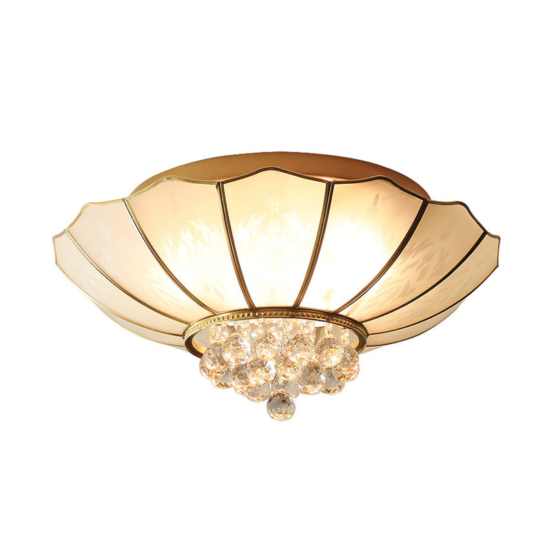 Lampe encastrée festonnée de 10 "/13" W pour salle à manger, plafonnier Vintage en verre blanc multi-lumière avec boule de cristal déco