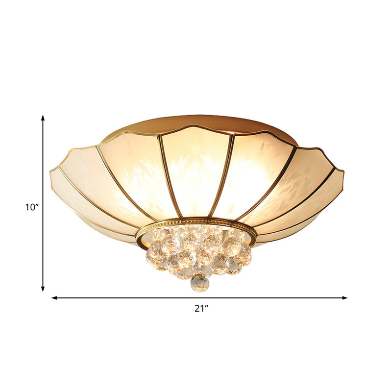 10 "/13" W Scalloped Flush Lamp Esszimmer Multi Light Vintage White Glass Flush Ceiling Licht mit Crystal Ball Deco