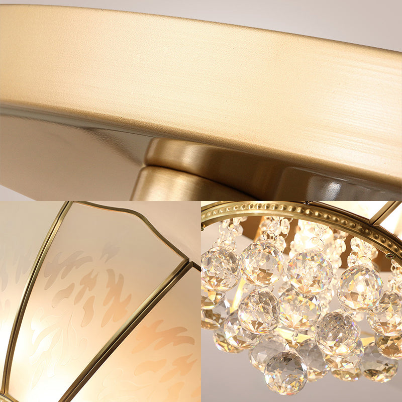 10"/13" W Scalloped Flush Lamp Dining Room Multi Light Vintage White Glass Flush Ceiling Light with Crystal Ball Deco