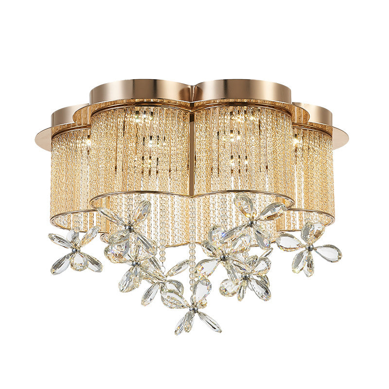 Gold Flower Shade Flushmount Lighting Modern Clear Crystal and Metal LED Flush Pendant Light, 19.5"/23.5" Wide