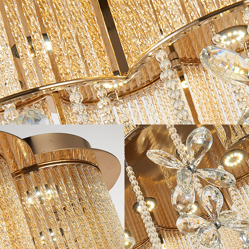 Gouden Flower Shade Flushmount verlichting Moderne Clear Crystal en Metal LED Flush hanglamp, 19.5"/23.5" breed