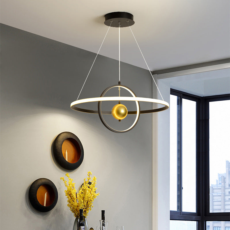 Black/White Orbit LED Ceiling Pendant Light Contemporary Acrylic Chandelier in Warm/White Light