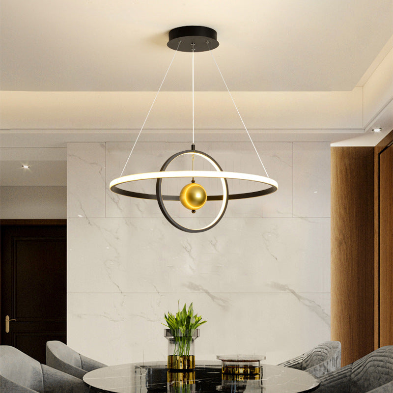 Black/White Orbit LED Ceiling Pendant Light Contemporary Acrylic Chandelier in Warm/White Light