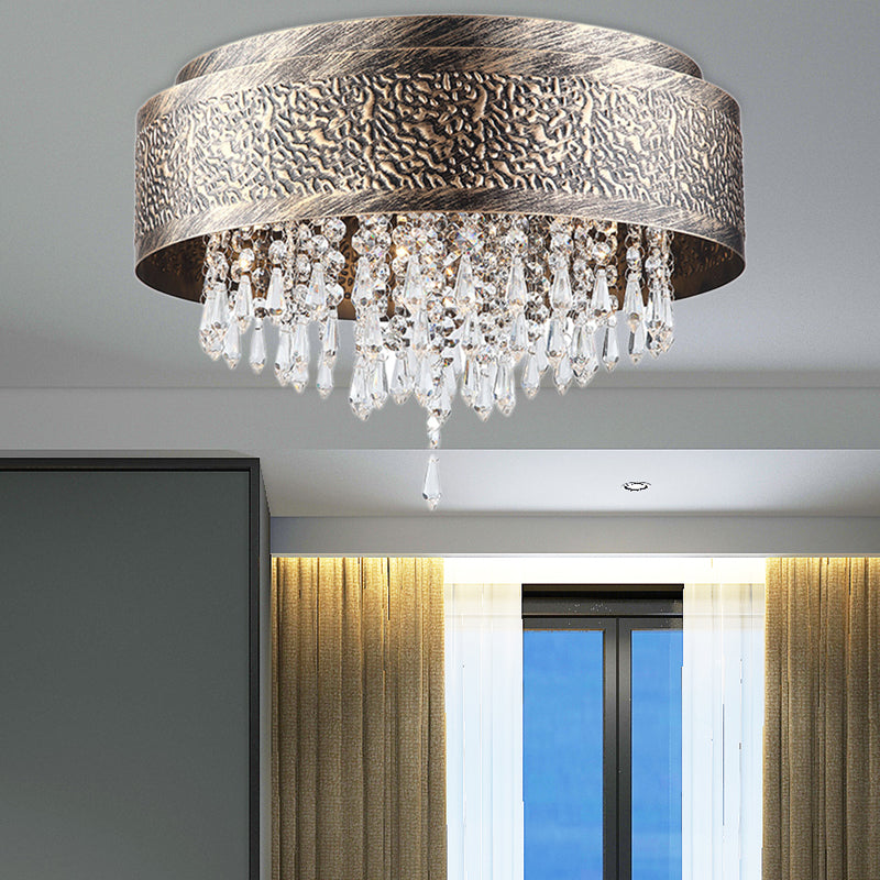 Bronzo Drum Flush Lamp Antico Stile Ferro 5/9 Luci Flush Montaggio Soffitto Luce con Crystal Accent, 16 "/19.5" Larghezza