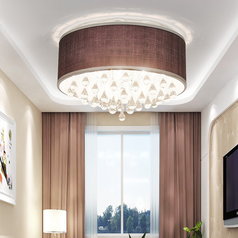 Lampe suspendue à tambour noir, 6/8 lumières, éclairage de plafond contemporain en tissu avec accents de cristal en forme de larme transparente, 18 "/ 19,5" de diamètre