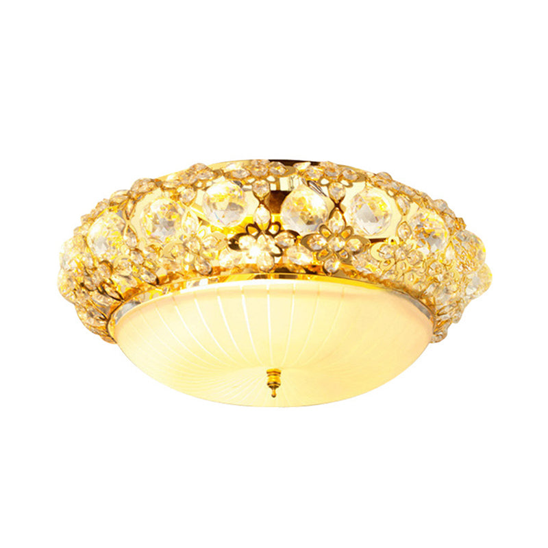 15 "/19" W Bowl Semi Mount Verlichting Modern Helder Kristal Multi Light Ceiling Armatuur met Opal Glass Diffuser in Gold