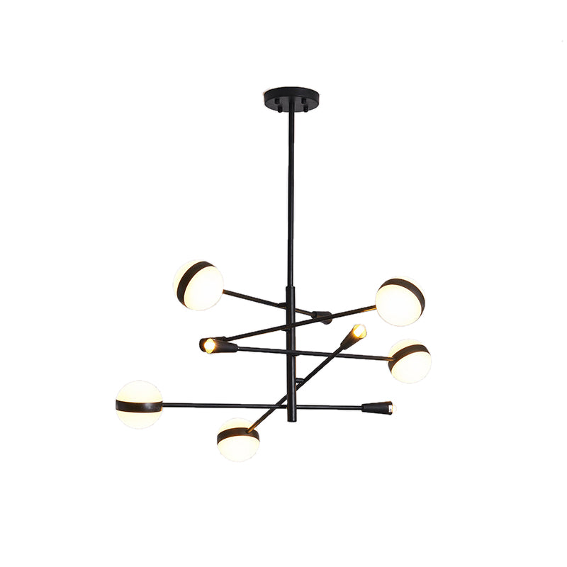 Modern Branch Iron LED Chandelier 10/12-Head Ceiling Pendant with White Glass Ball Shade