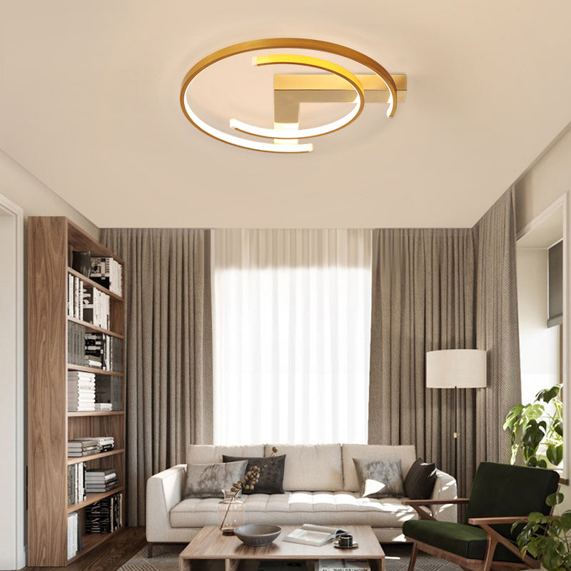 C Shaped Flush Mount Lighting Simple Style Metal Gold LED Close to Ceiling Lamp for Bedroom, 16"/19.5" W