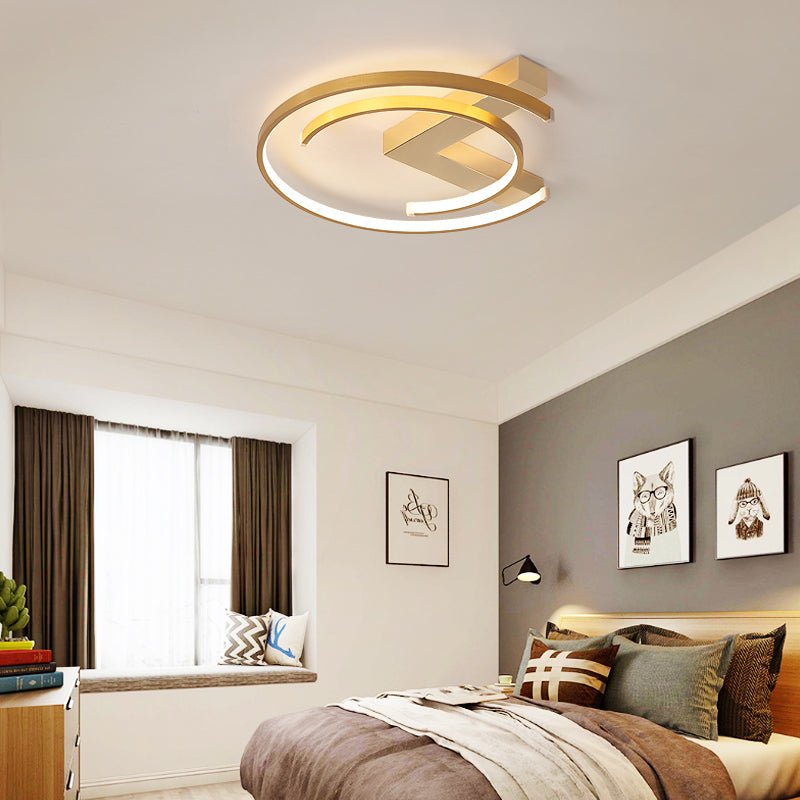 C Shaped Flush Mount Lighting Simple Style Metal Gold LED Close to Ceiling Lamp for Bedroom, 16"/19.5" W