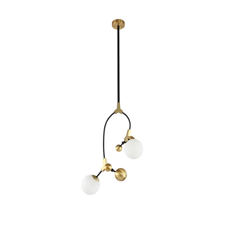 Modern Ball Hanging Lamp Iron 2/5/7-Head Bedroom Chandelier Pendant Light in Brass with White Glass Shade