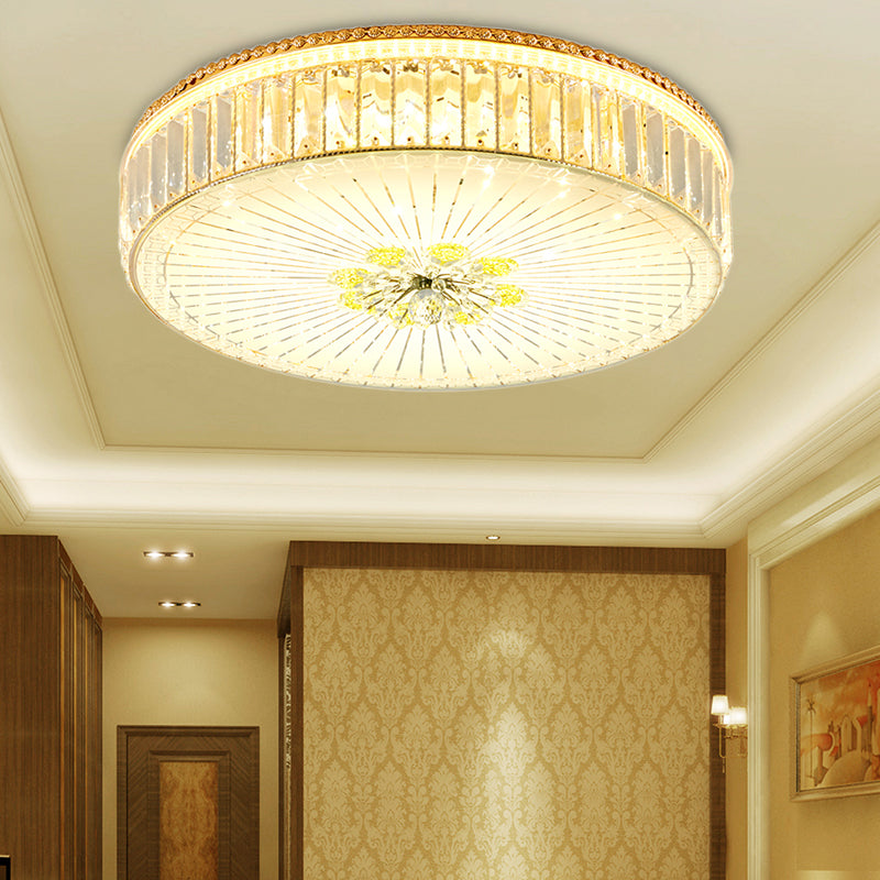 Clear Crystal Circular Ceiling Light Fixture 16"/19.5"/23.5" W Multi Light Modern Flush Mount Light with Glass Diffuser in Gold