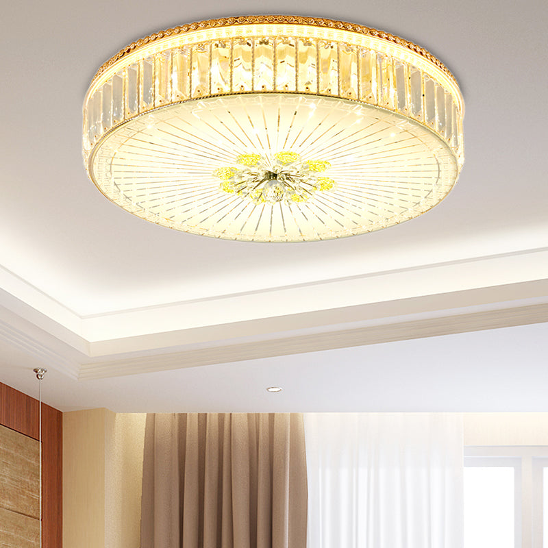 Clear Crystal Circular Ceiling Light Fixture 16"/19.5"/23.5" W Multi Light Modern Flush Mount Light with Glass Diffuser in Gold